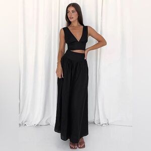 Commense solid tie knot V neck skirt set